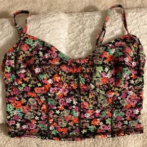 Dark floral print crop top with corset design
